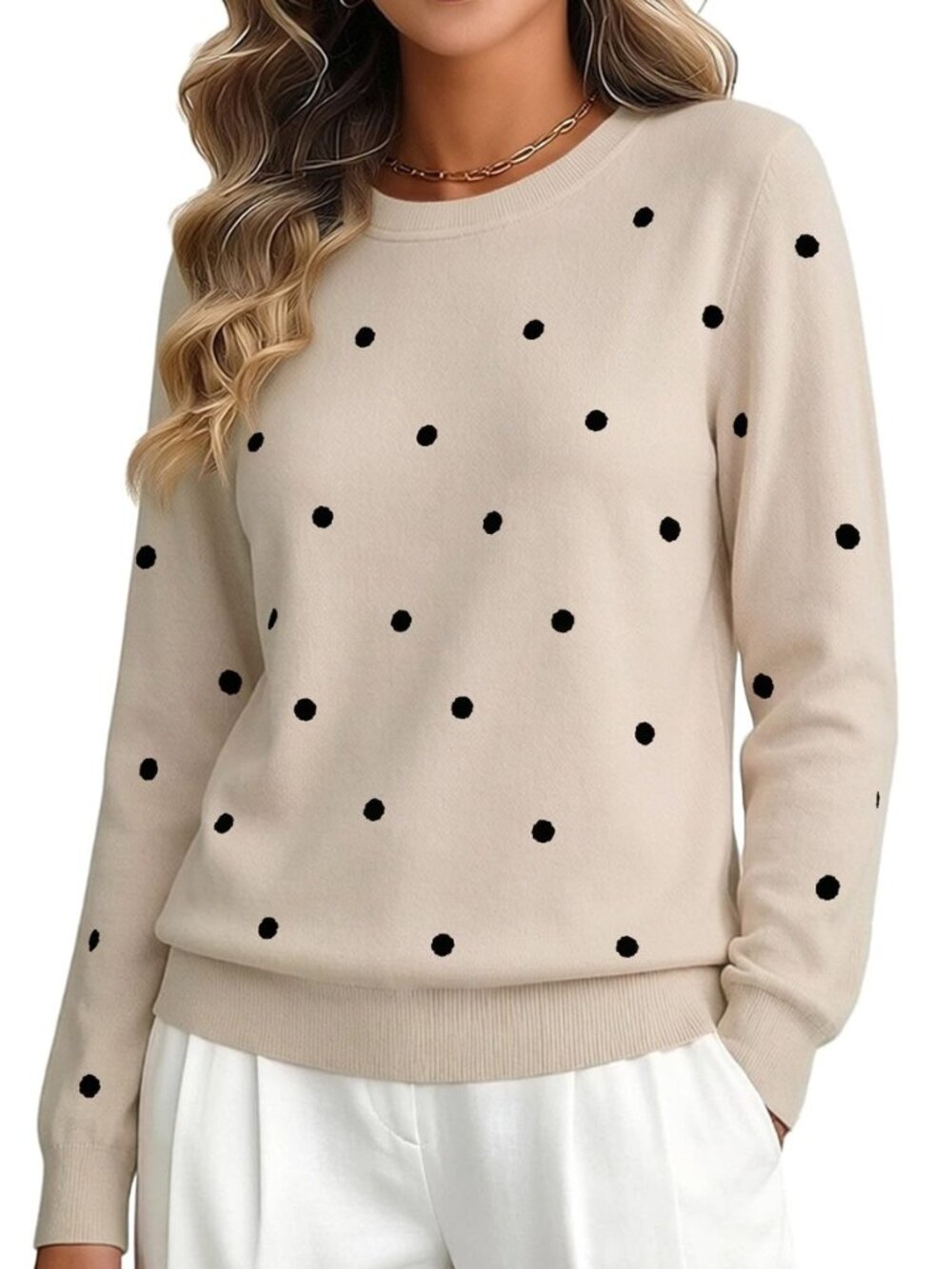 Women's Fall Sweaters 2026, Lightweight Pullover Sweater, Polka Dot Top
